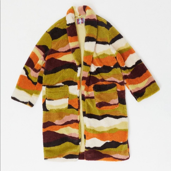 NWT UO Teddy Abstract Animal Print Striped Longline Teddy Coat - Picture 6 of 6